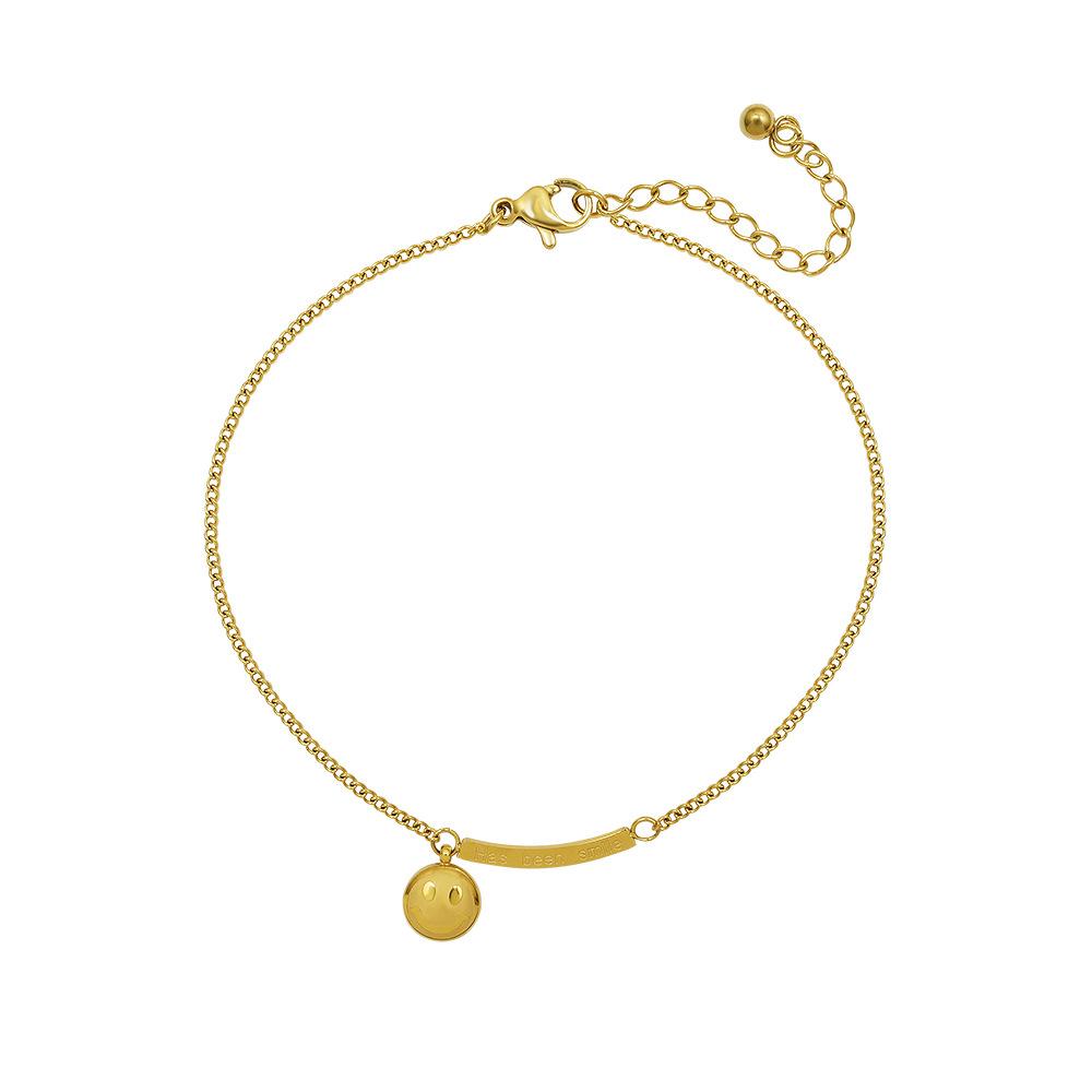 Smiley Face 18K Gold Plated Anklet - Fashionable Titanium Steel Beach Accessory