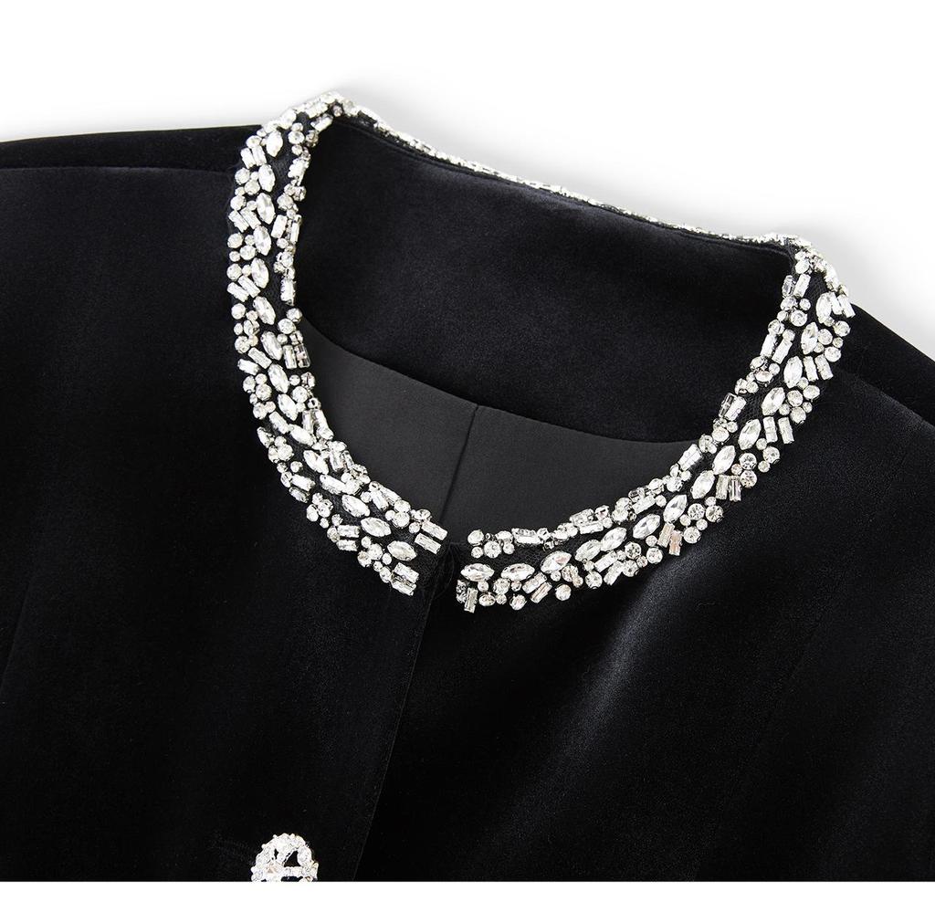 French Chic Beaded Velvet Jacket & Swing Midi Skirt Set