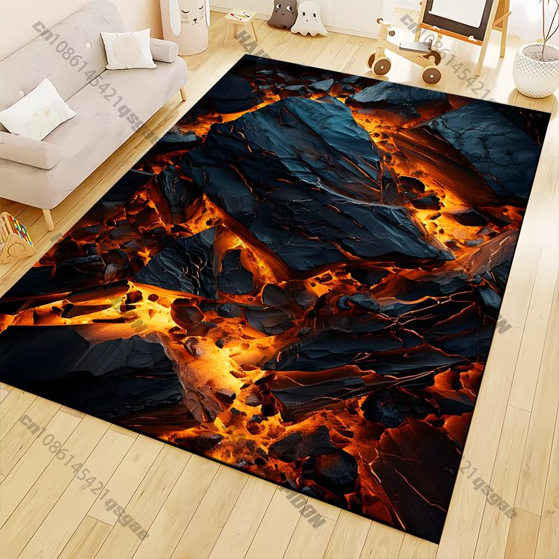 Flame Lava Stone Cartoon Pattern Living Room Bedroom Carpet Bedside Floor Mat 15 Size Kid's Room Cloakroom Play Mat Area Rug