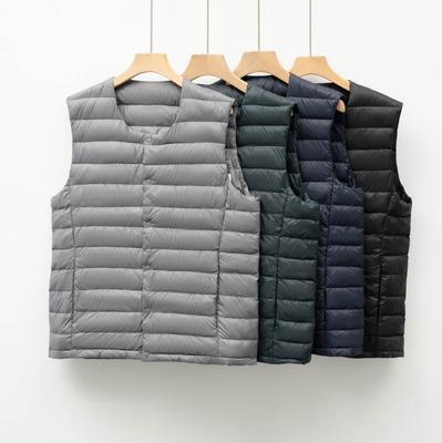 Leichte Daunenweste für Herren in Übergröße - V-Ausschnitt/Rundhalsausschnitt, Ärmellos, Einfarbige, Herbst/Winter Oberbekleidung