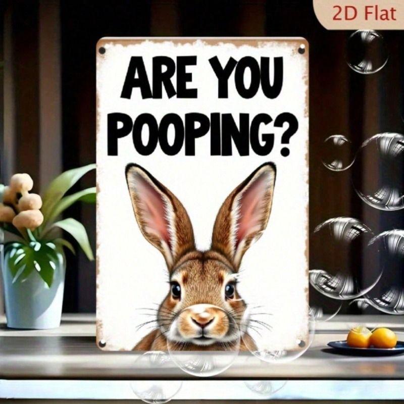 

Funny Bunny Easter Rabbit Metal Wall Poster, Vintage Farmhouse Bathroom Decor