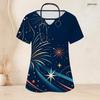 Women Plus Size Bald Eagle Star Printed Keyhole Neck Short Sleeve Nurse Scrub Top With Pockets