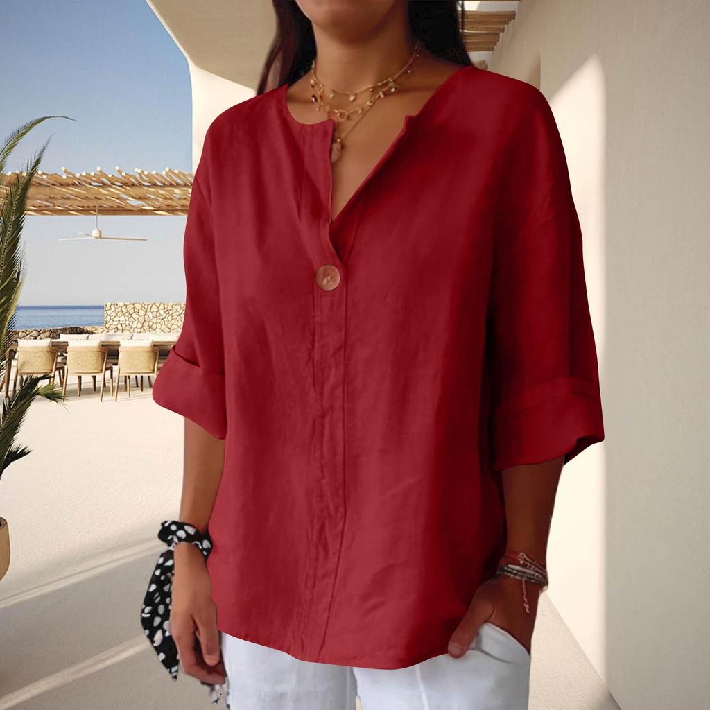 Women’s Loose Fit Linen Blouse Half Sleeve Button Front Casual Lightweight Tunic Top Comfortable Relaxed Fit Shirt