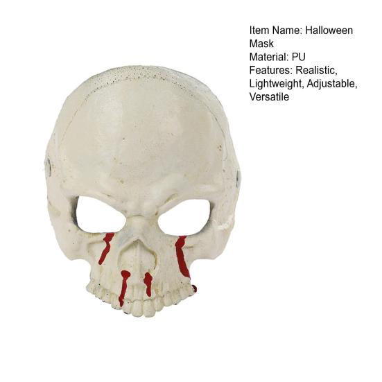Easy to Wear Skull Face Mask Halloween Skeleton Mask, Scary with Side Clip, Lightweight Realistic Dripping Blood for Haunted House Cosplay Masquerade