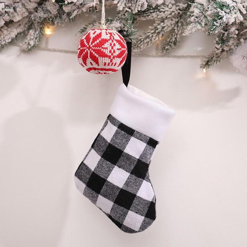 Red and Black Plaid Christmas Stocking Ornaments with Plush Details
