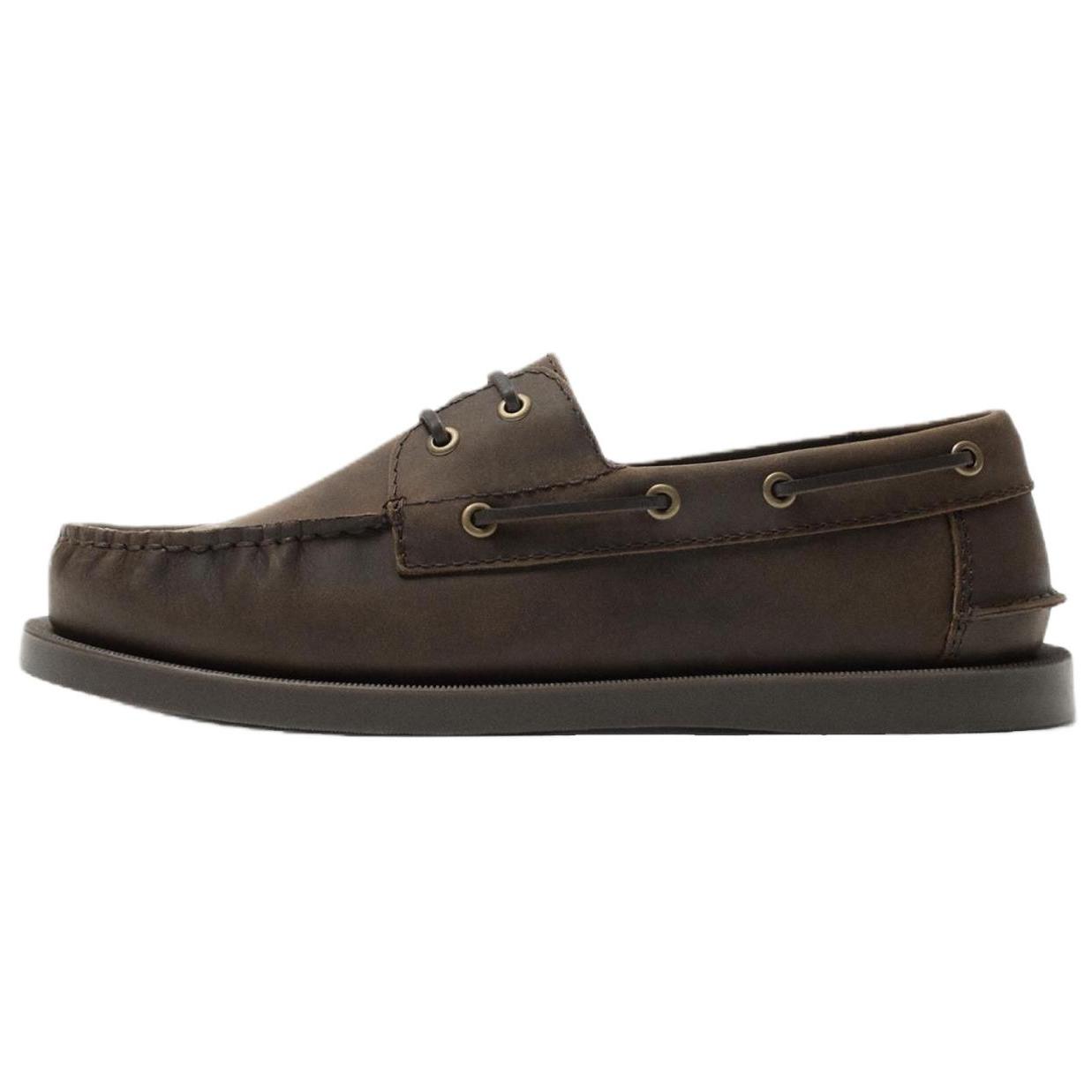 Zara Leather Vintage Suede Trim Casual Sailing Boat Shoes Men Shoes Brown 12409520700 45