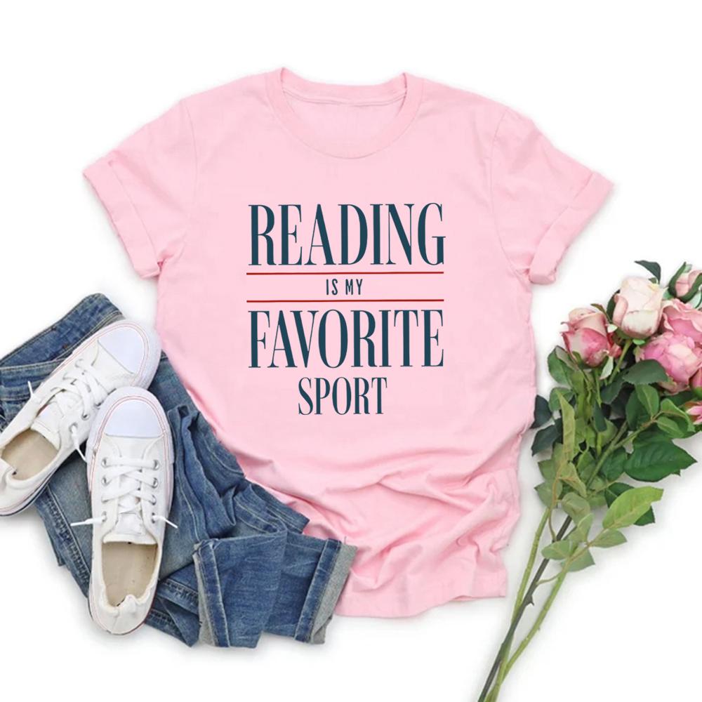 Reading Is My Favorite Sport TShirt Funny Book Lover Shirt Short Sleeve Women Tshirt Casual Tops Librarian Tee Book Lover Gift