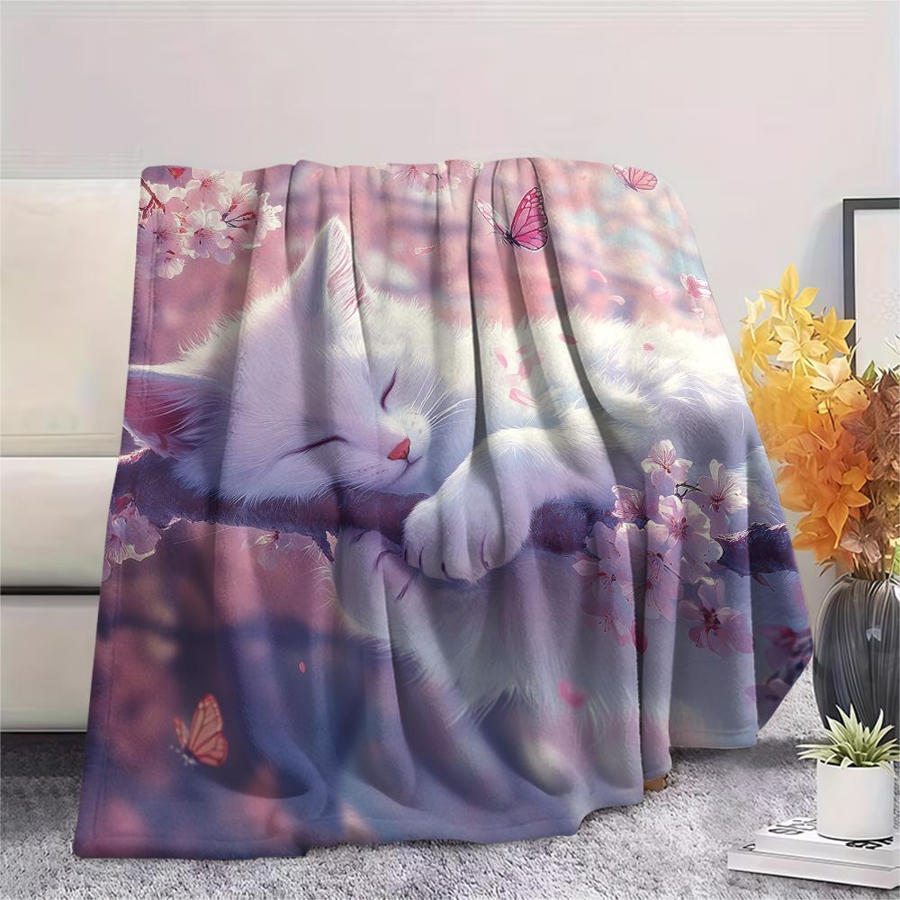 White Fox pattern Flannel Blanket, High quality Comfortable for All Seasons, Home Decor, Warmth and Comfort, Perfect for Gifts.