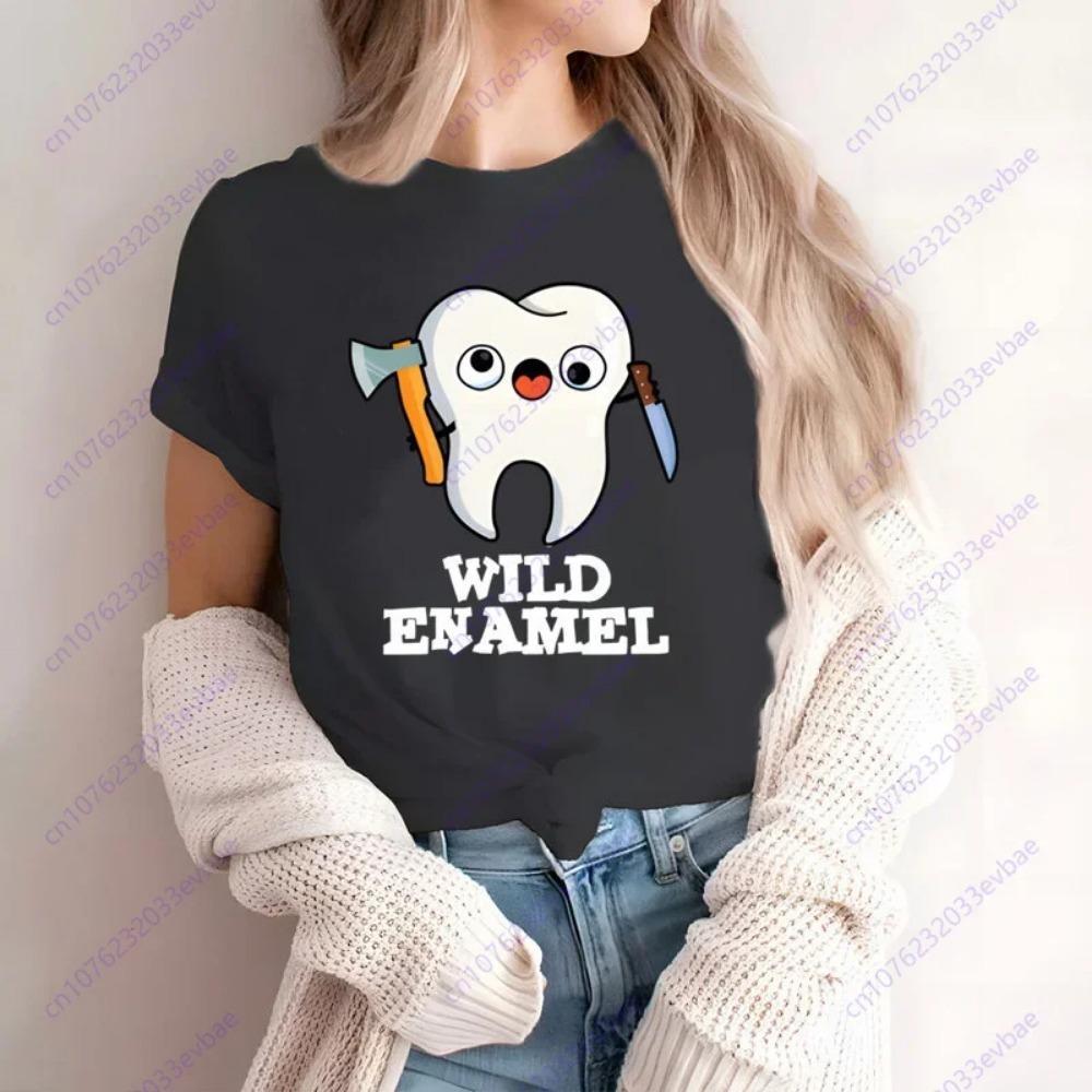 Aesthetic Funny Tooth Dentist Kawaii T-Shirt Women Short Sleeve Summer Fashion Tshirt Casual Black Fashion Tee Shirt O-Neck Tops