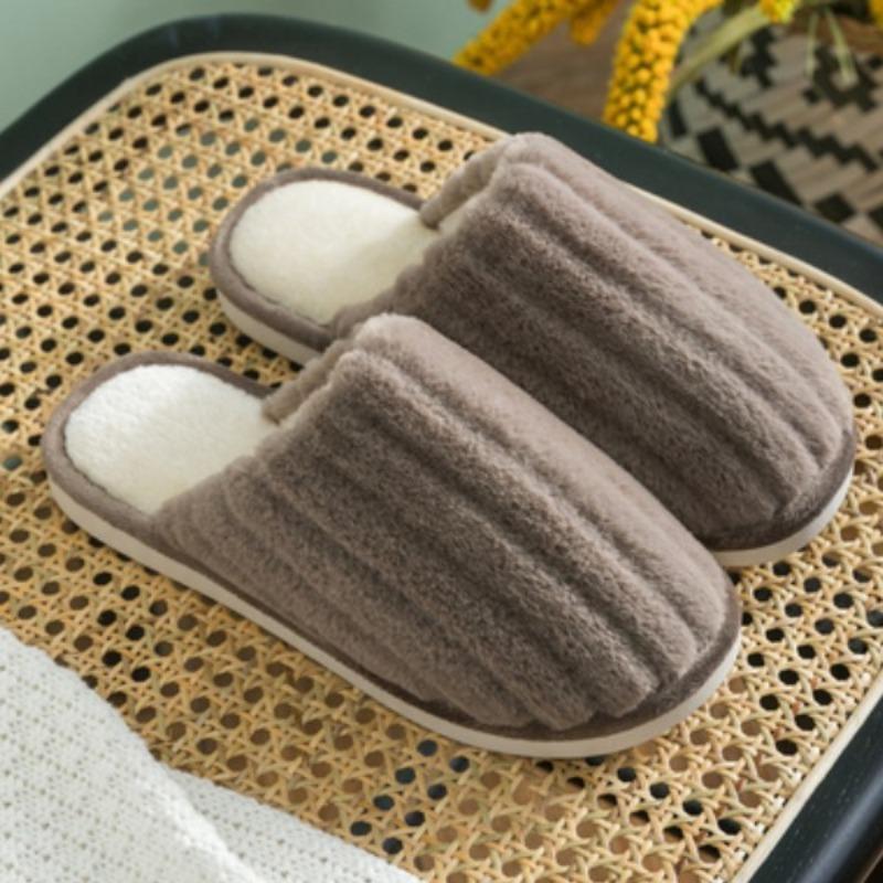 Winter thickened warm plush bow men and women's home indoor and outdoor soft bottom thick bottom non-slip couple cotton slippers