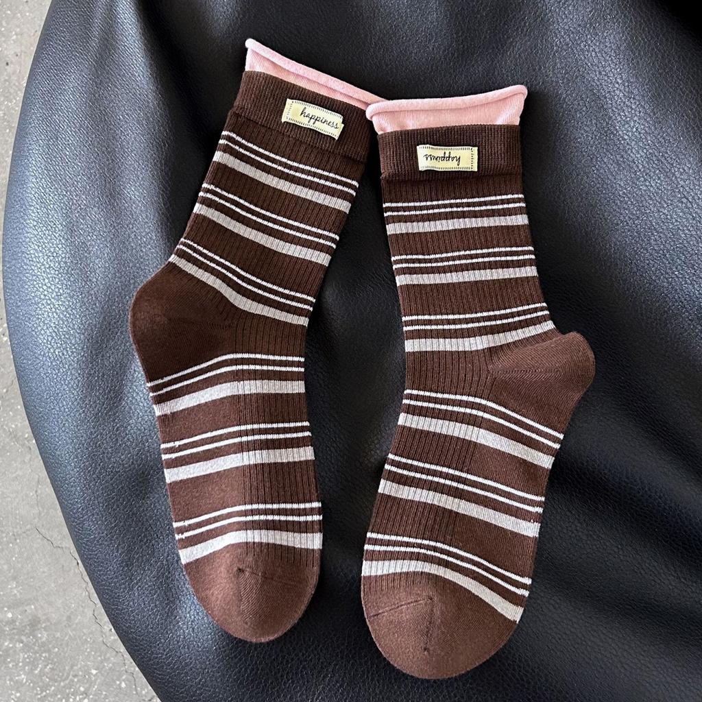 Women's New Fall Curled Striped College Windpipe Stack Socks