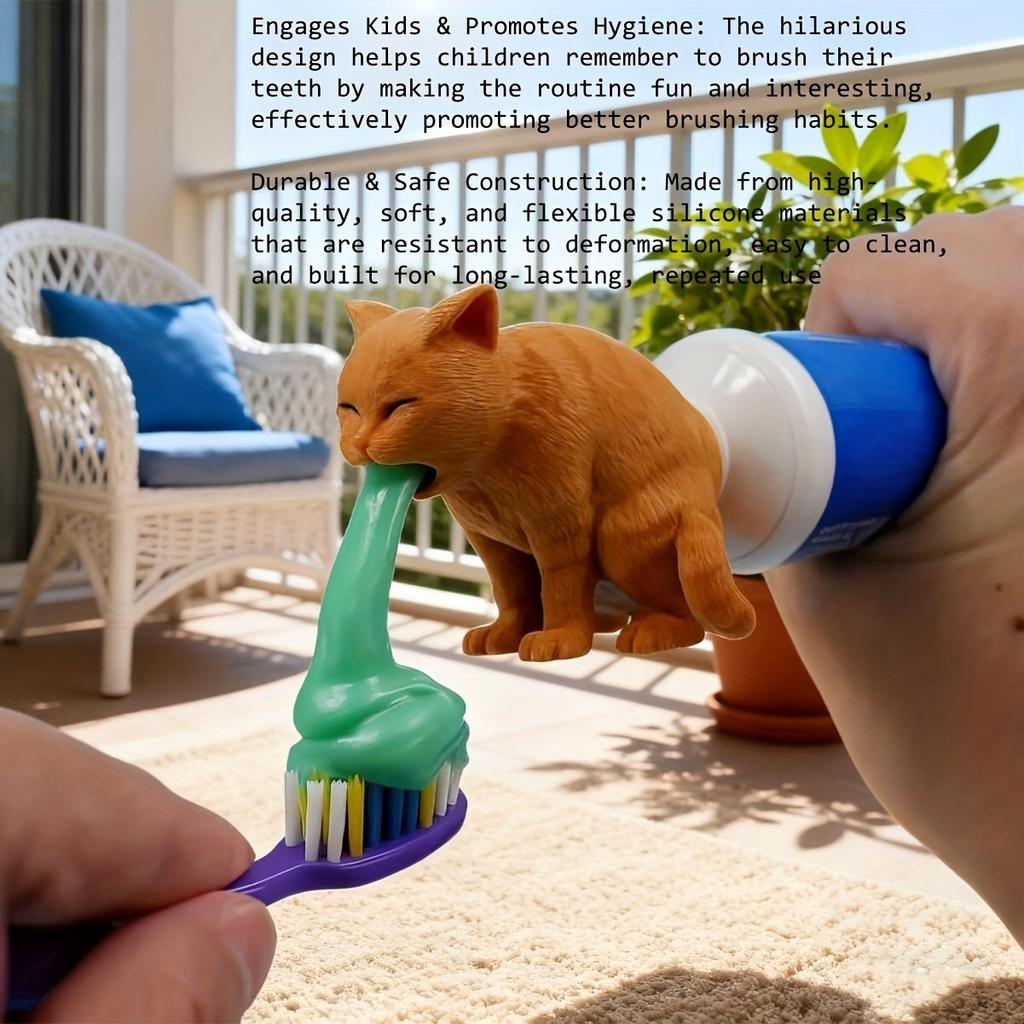 2 PCS Funny Cat Butt Toothpaste Squeezer, Orange Cat Tail, No Battery Needed