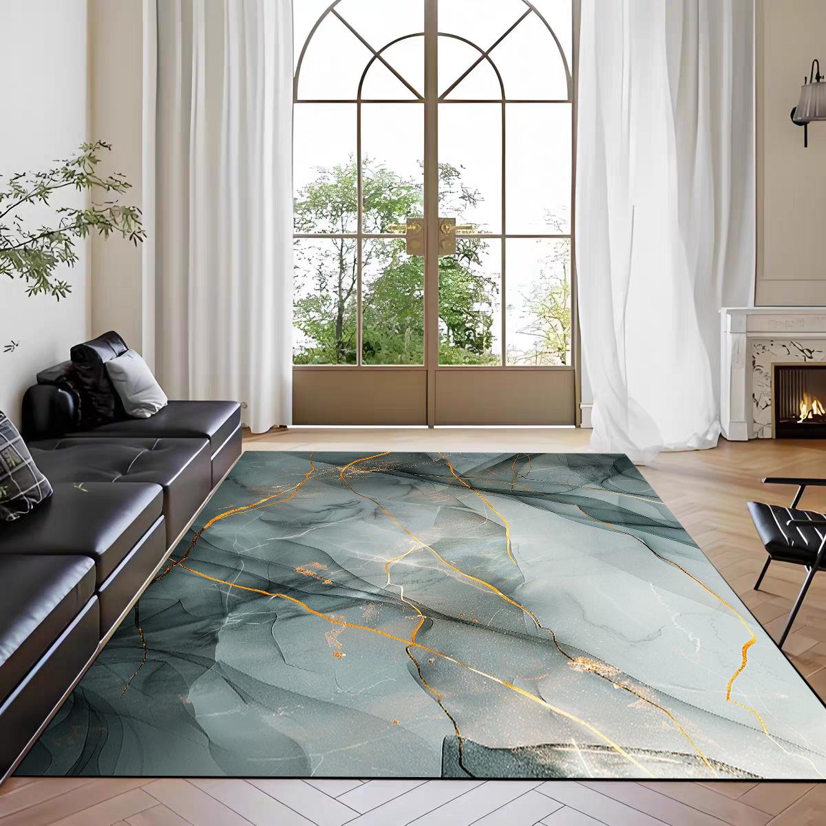 

Modern Luxury Marble Carpets for Living Room Decor Fashion Gold Wire Sofa Side Coffee Tables Mat Non-slip Washable Bedroom Rugs 100*160cm
