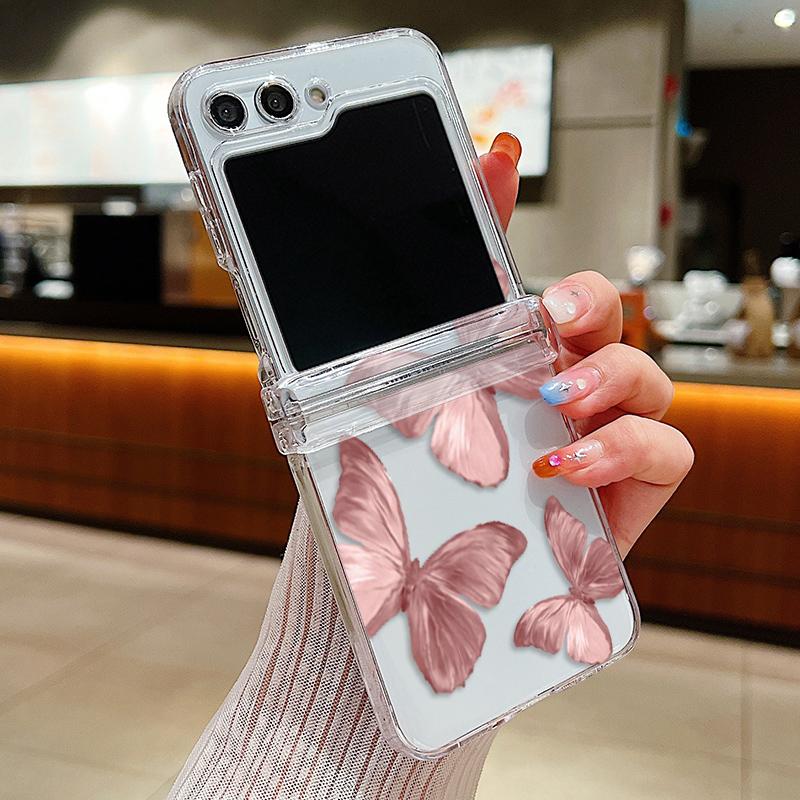 Butterfly Pattern Clear Case For Samsung Galaxy Z Flip 7 FE 6 5 4 5G Transparent Hard PC Folding Cover For Samsung Z Flip7 Flip6