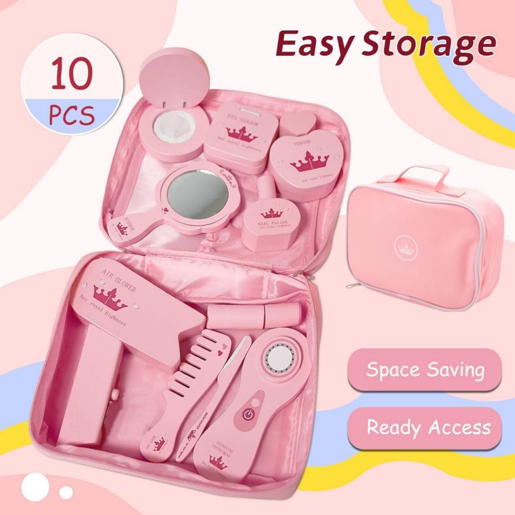 Simulation Cosmetics Set Toy Wooden Pretend Play Toy Kids Hair Beauty Makeup Set With Lipstick Nail Paint Travel Gift For Girls