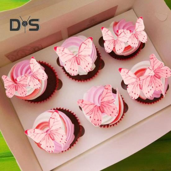 40/48 Piezas Decoración de Pastel Papel de Oblea Flor Adornos para Pastel Mariposa Flor Comestible Decoración de Cupcakes Accesorios para Fiesta de Cumpleaños
