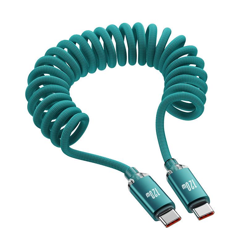 Crystal Shine Spring 120W Dual Type-C Fast Charging Cable for Apple & Huawei Laptops
