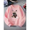 European sizes Kids' Crewneck Sweatshirt - Stitched Bunny with Rose And Heart , Sportswear And Casual Wear, Soft And Comfortable, Children's Clothing