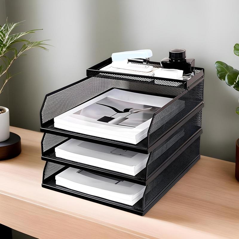 Desk Trays Metal Mesh Stackable File Desktop Organizer Document Holder Stackable Storage Rack For Students Notebook Book Drawer