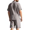 Summer Linen Suit Men's Striped Jacquard Loose Short Sleeve Shirt Beach Shorts Two-piece Set