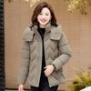 Physical supply, middle-aged and elderly hooded cotton clothes, women's short rhombus grid thermal cotton clothes, mother clothes, multi-color opt