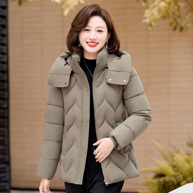 Physical supply, middle-aged and elderly hooded cotton clothes, women's short rhombus grid thermal cotton clothes, mother clothes, multi-color opt