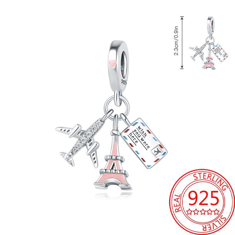 Miedziany Wieża Eiffla Samolot Podróżny Zawieszka Koraliki Pasują do Bransoletki Charm Oryginalnej Dla Kobiet Tworzenie Biżuterii