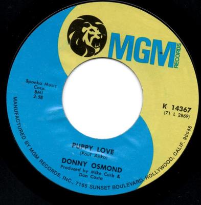 7inch Record DONNY OSMOND - Puppy Love K14367 MGM Records - US Pop Used