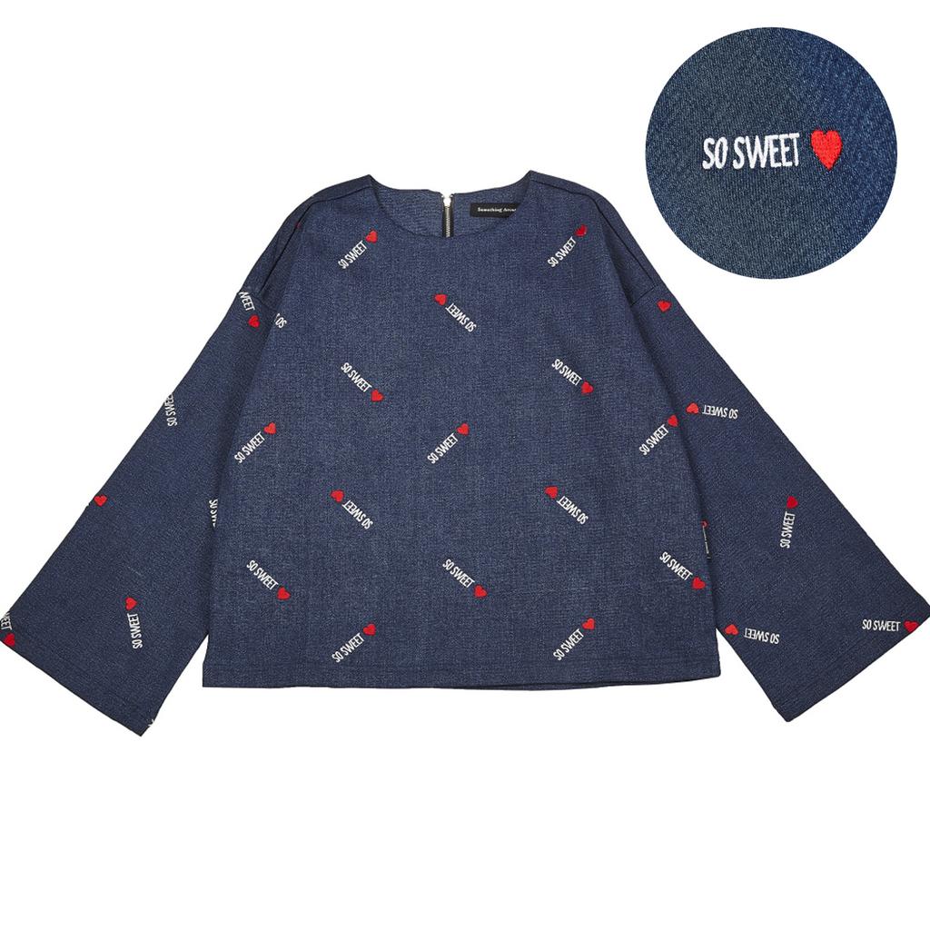 SOMETHING ACOUSTIC Spandex Denim All-Over Embroidery Shirt