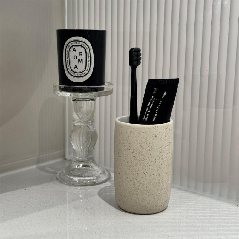 Japanese Style Ceramic Cup Set Hotel Home Bathroom - 280ml Sand Color Toothbrush Holder With Bamboo Tray