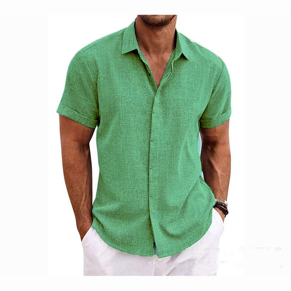 

Летняя мужская повседневная толстовка на пуговицах, пляжная рубашка с коротким рукавом и лацканами большого размера XXXL зелёный