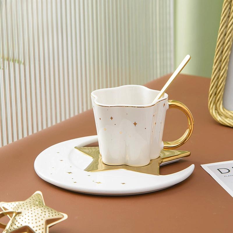 Star Moon Coffee Mug Set Ceramic Heat-resistant Mug With Spoon Dish Set Exquisite Cappuccino Coffee Afternoon Tea Cup Drinkware