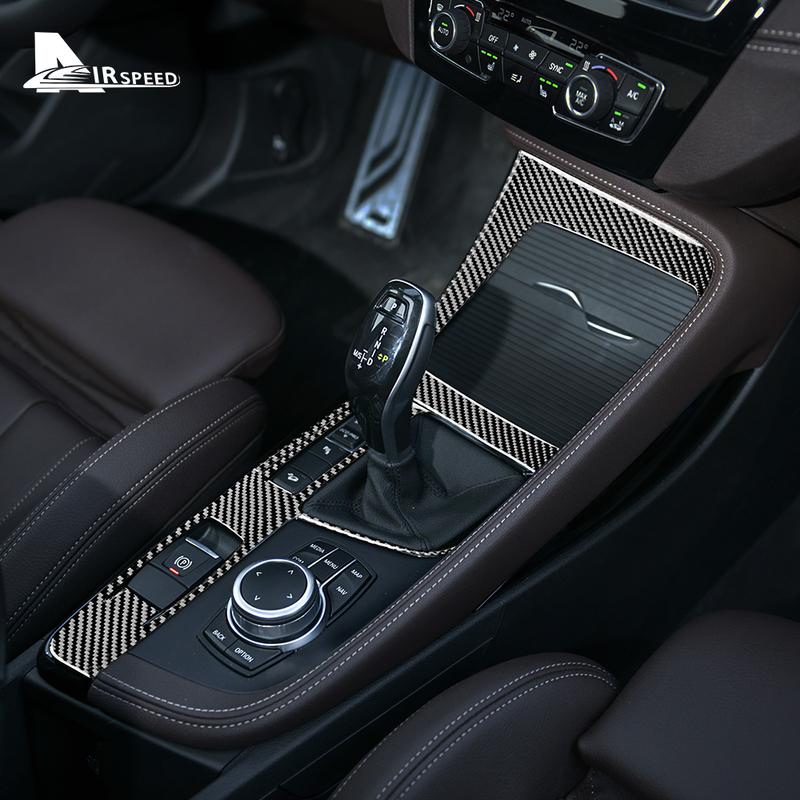 Real Carbon Fiber For BMW X1 F48 X2 F39 2018     Car Console Gear Shift Panel Frame Sticker Interior Accessories