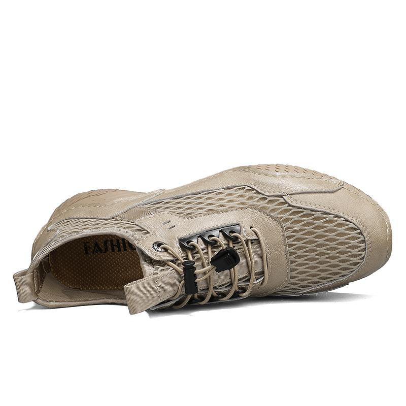 Men’s Outdoor Hiking Shoes Grey Driving Shoes Khaki Casual Slip on Summer Black Mesh Shoes Plus Size 45 46
