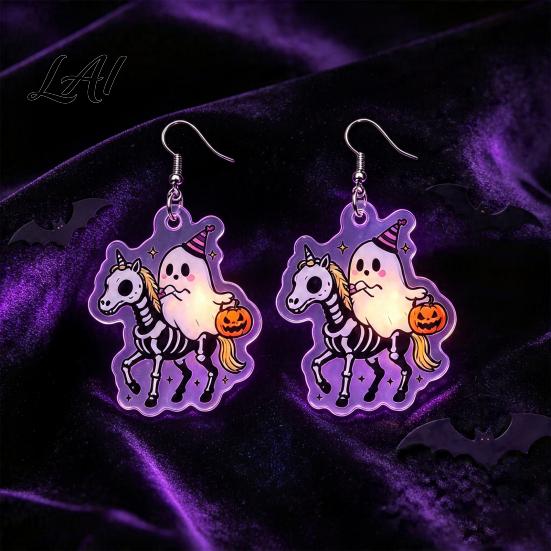 Unique Gothic Dangle 1 Pair Acrylic Halloween Earrings for Women 2D Flat Cute Cartoon Playful Dark Style Ghost Skull Drop Earrings Holiday