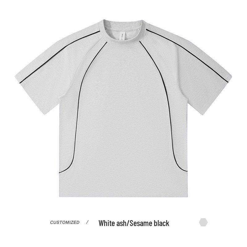 Men's 240g Pure Cotton Contrast Color Round Neck Short-Sleeve Loose T-Shirt: High Street Trendy Style