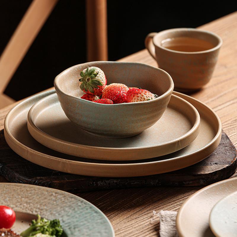 Retro Japanese Ceramic Bowls, Plates, Tableware Sets, Combination, High-Value Restaurant, Household Steak, Plates, Soup Bowls