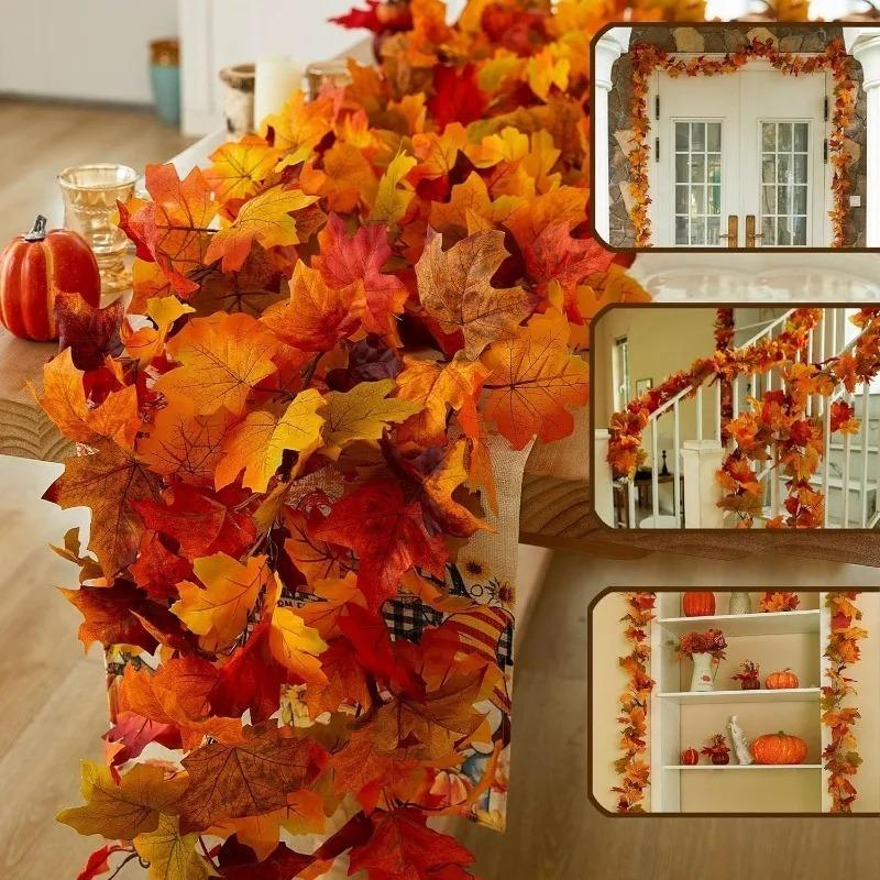 2M Fall Maple Leaves Artificial Garland Fake Plants Autumn Decor Flowers Vine for Thanksgiving Halloween Festivals Wedding Decor