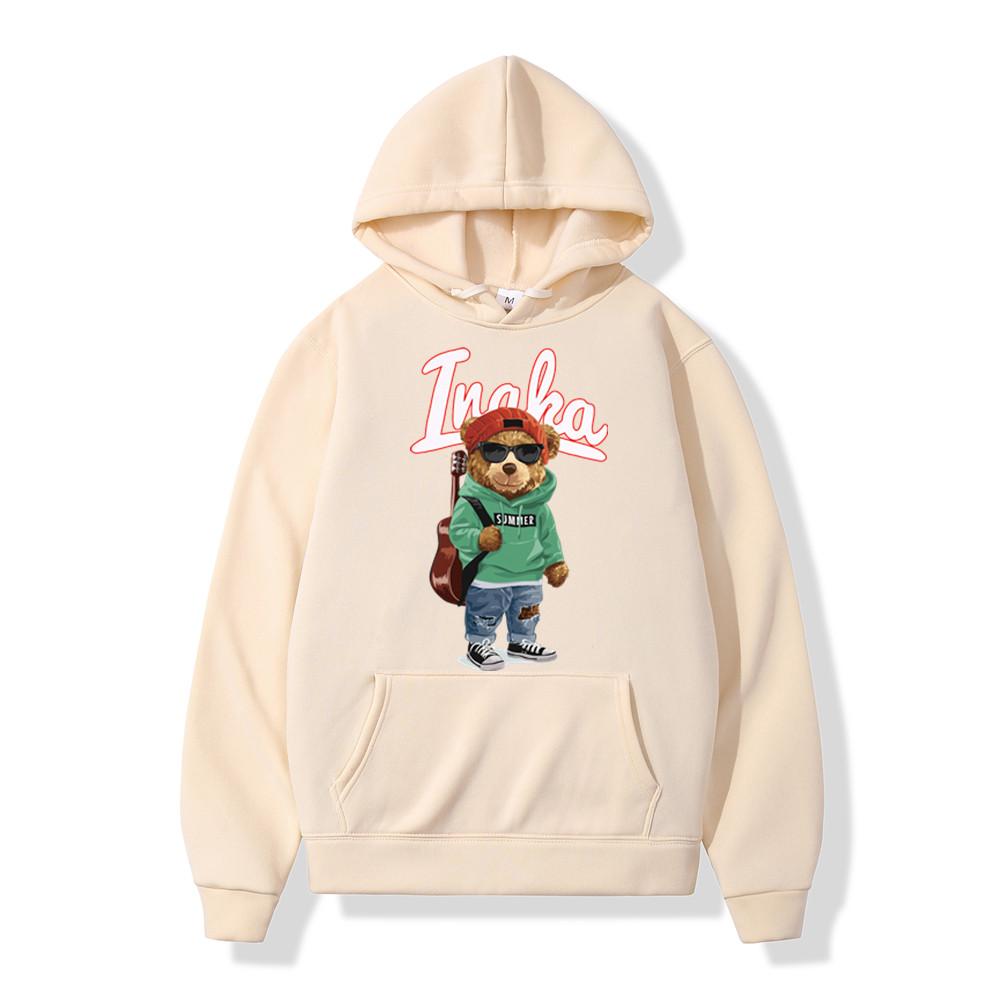Herren Hoodies Hip Hop Inaka Power Toy Bear Print Fleece Hoody Sweatshirt Frauen Harajuku Pullover Streetwear Hoodie Unisex Kleidung