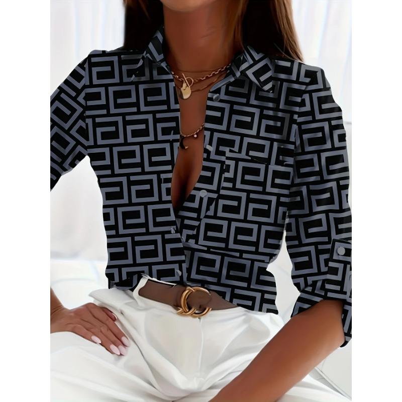 Elegant Ladies Fashion Blouse 2026 Spring & Autumn Digital Chain Printing Shirt Commuter Slim Office Women's Blouse