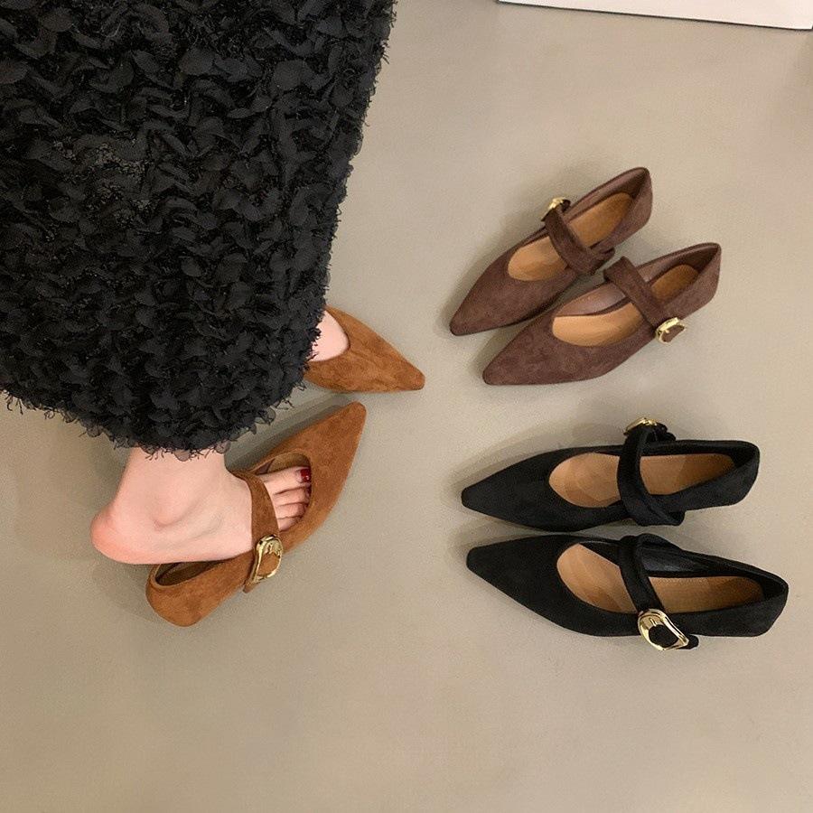 Wedge Heel Retro Pointed Head Shallow Mouth Single Shoes Women's Spring and Autumn Temperament with Skirt Commuting Mary Jane Shoes