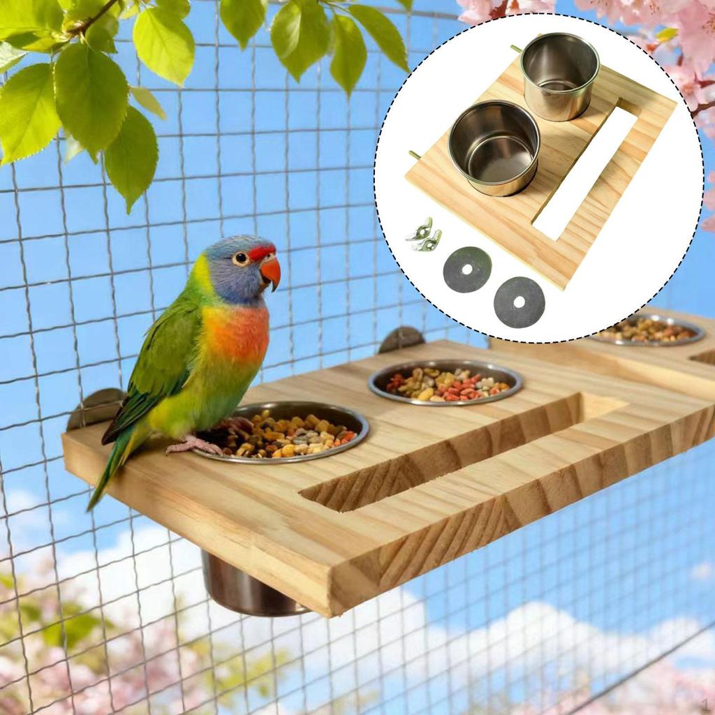 Bird Perch Feed Cup ,Hanging Feeder, Watering Supplies, Birdcage Bowl, Parrot Wood Stand Toy
