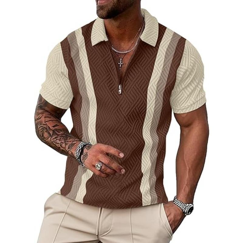 

Fashionable Zipper Casual in Summer Men s Short Sleeved Polo Shirt Polo Shirt Casual Slim Fit Breathable Fashionable 5XL кавовий