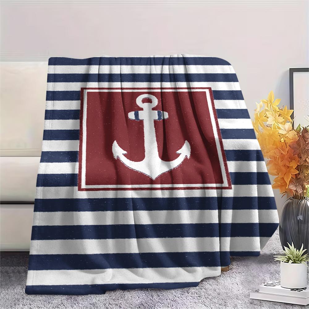 1Pc Nautical Theme Print Flannel Blanket, High quality Comfortable for All Seasons, Home Decor, Warmth and Comfort, Perfect for Christmas Gifts