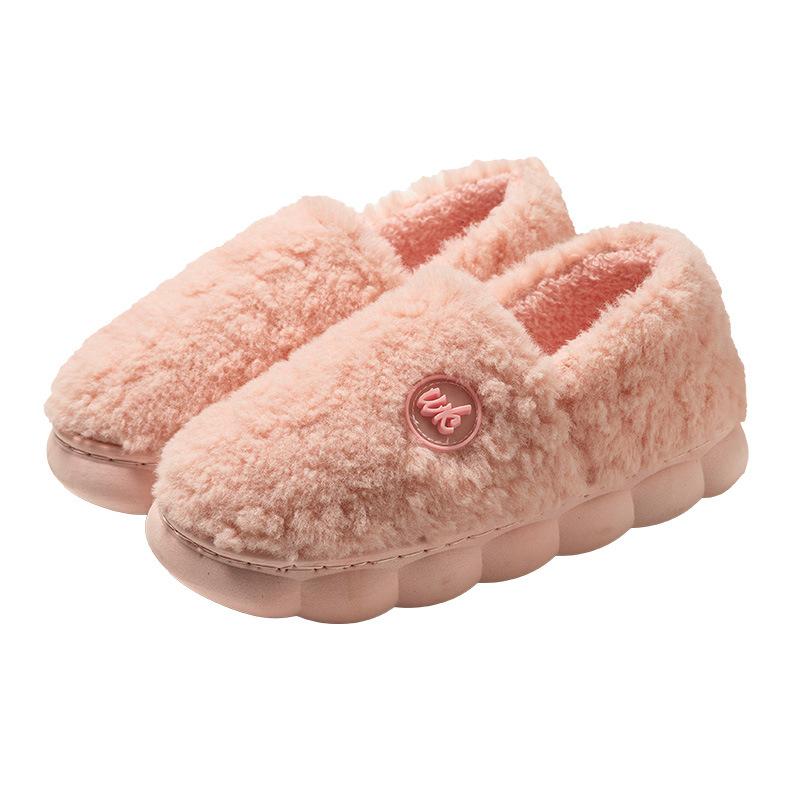 Plush Bag and Cotton Shoes, Indoor Home Use In Autumn and Winter, Plush Thick-soled Warm Wool Drag Couple Cotton Slippers