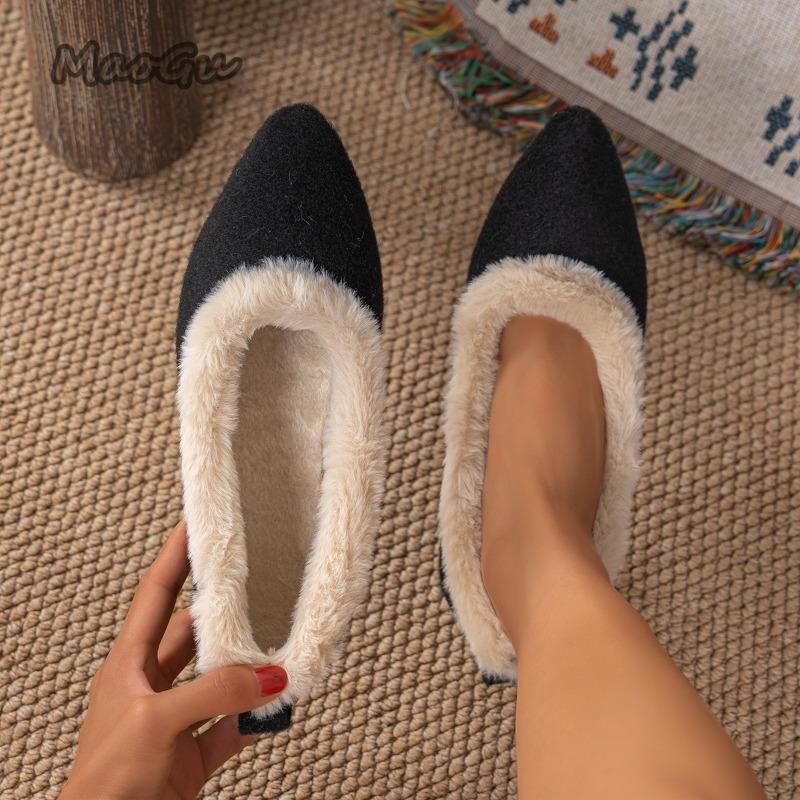 Fashion 2025 Autumn Winter Short Plush Women's Flats Warm Pointed Toe Slip On Casual Loafers Comfortable Shallow Shoes Zapatos De Mujer