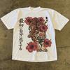 Camiseta Clásica YK Estilo Gótico Estampada Camiseta Oversize Camisas High Street Gótica Cuello Redondo Tops de Algodón Unisexs Camiseta para Mujer