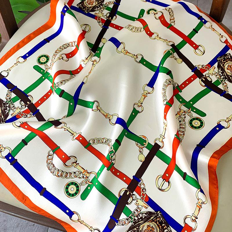 1111 New Korean Version Chain Silk Square Scarf Women's Fashion Thin Decorative Fashion Mulberry Silk Silk Scarf Sunscreen Shawl