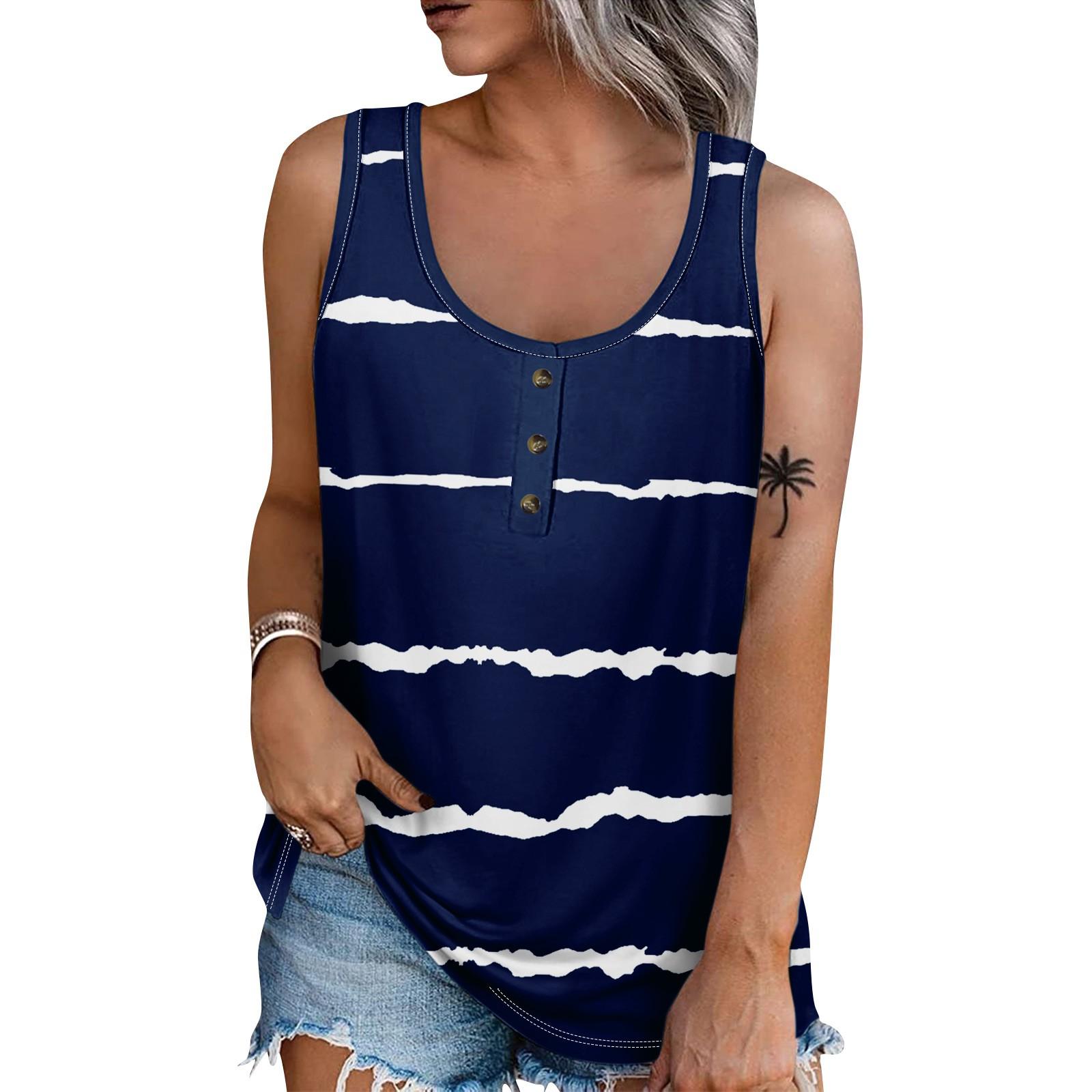 

Женская летняя повседневная футболка без рукавов с принтом и круглым вырезом, топы, блузка S темно-синий