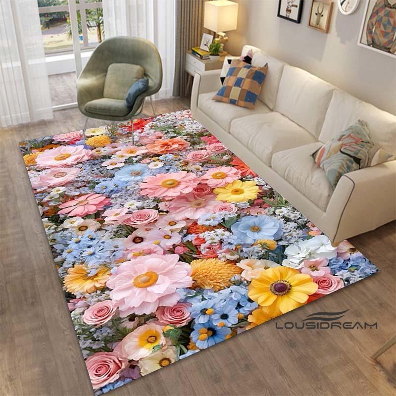 Sunflower Tulip Field Rug for Living Room, Bedroom, Coffee Table, Modern Non-slip Home Decor Area Rugs Customizable